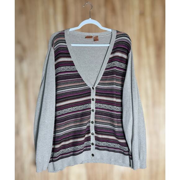 NorthCrest Plus Sz 3X Cardigan Sweater Boho Chic Aztec Stripe Knit Button Front - Picture 1 of 6